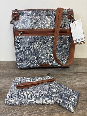 Sakroots Artist Circle Navy Floral Crossbody Bag Set NWT Wristlet & Card Holder